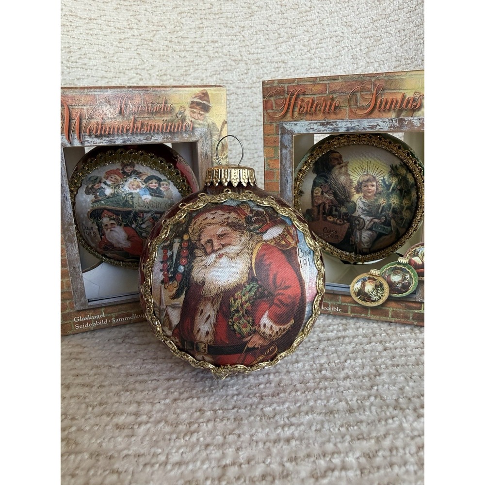 Krebs Christmas Glass Ornament Santa On Silk Lot Of 3 Vintage 90s Y2K